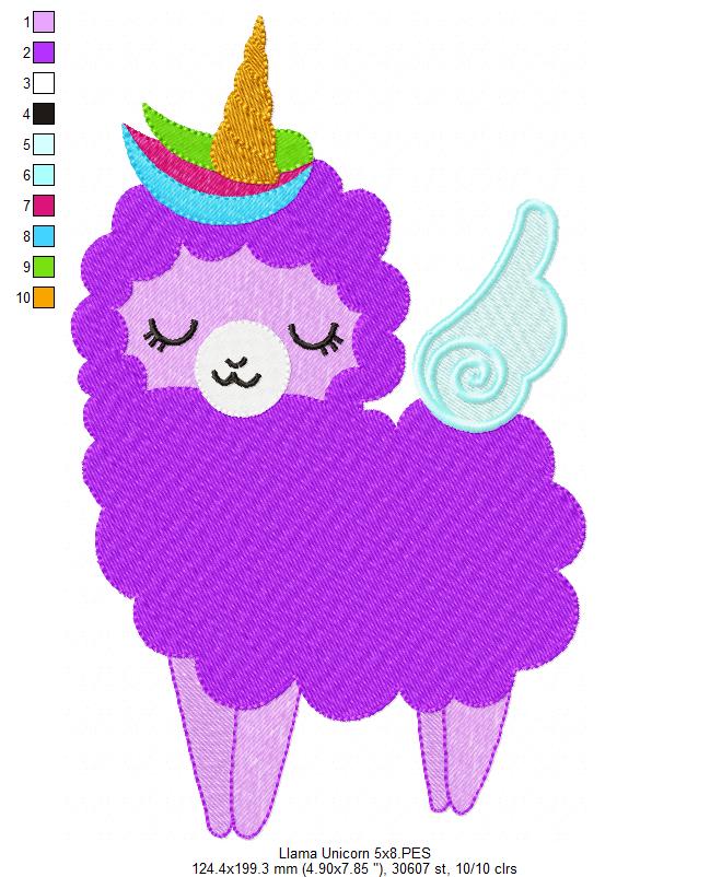 Magical Llama Unicorn – Fill Stitch – Machine Embroidery Design