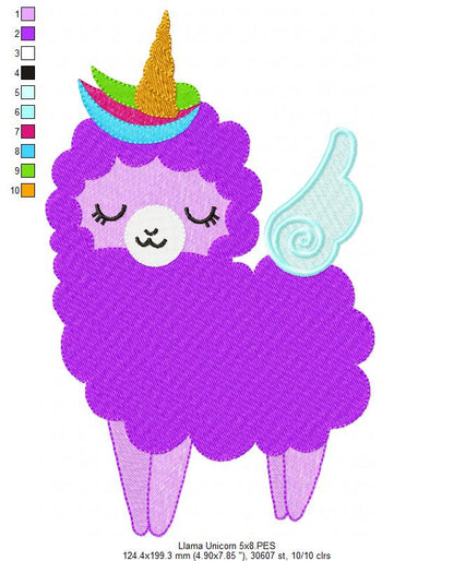 Magical Llama Unicorn – Fill Stitch – Machine Embroidery Design