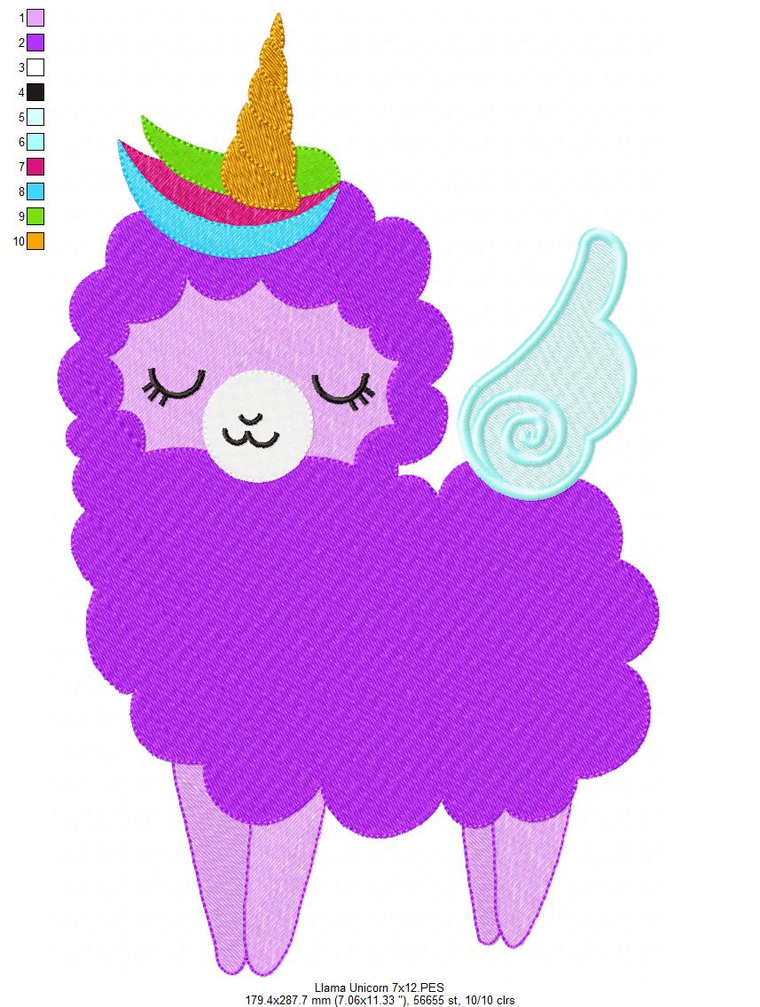 Magical Llama Unicorn – Fill Stitch – Machine Embroidery Design