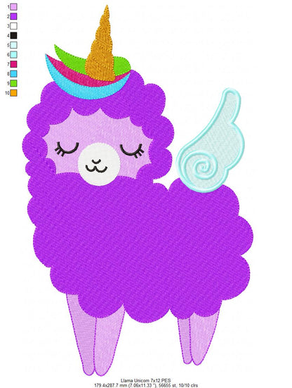 Magical Llama Unicorn – Fill Stitch – Machine Embroidery Design