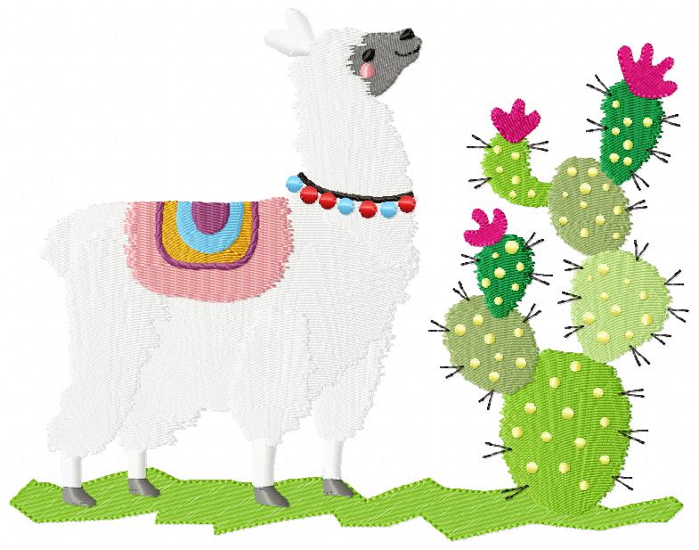 Cute Llama and Cactus - Fill Stitch