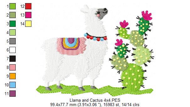 Cute Llama and Cactus - Fill Stitch