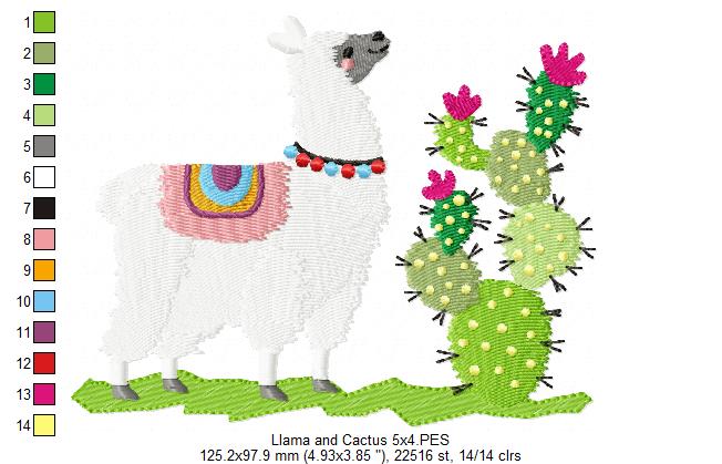Cute Llama and Cactus - Fill Stitch