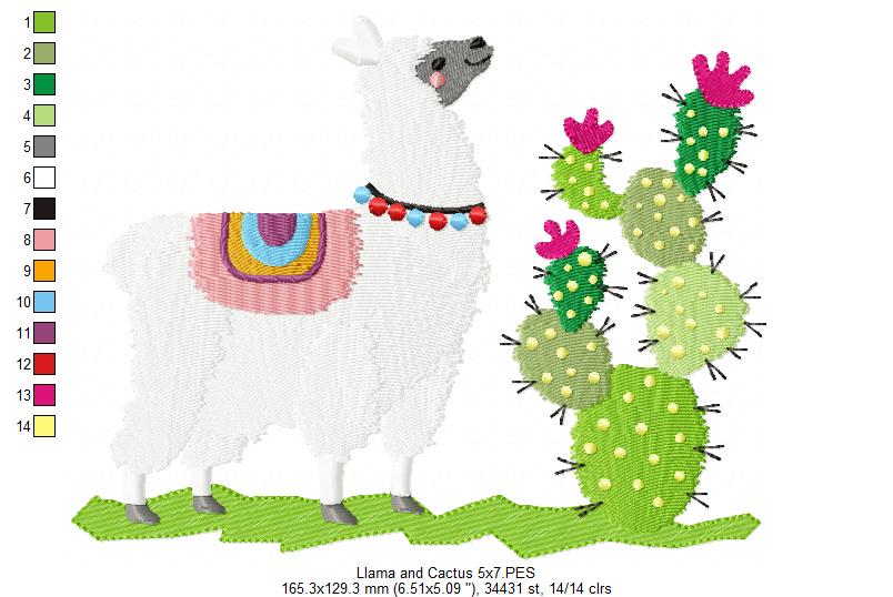 Cute Llama and Cactus - Fill Stitch