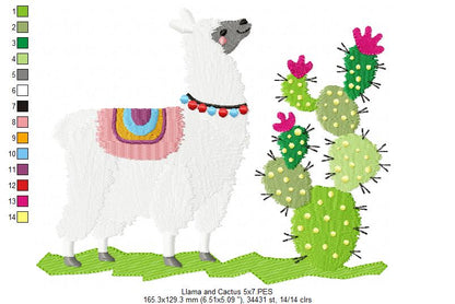 Cute Llama and Cactus - Fill Stitch