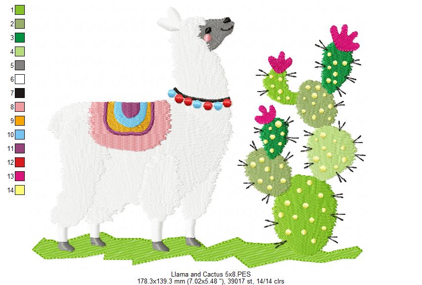 Cute Llama and Cactus - Fill Stitch