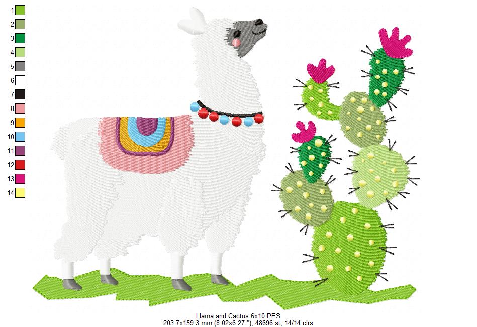 Cute Llama and Cactus - Fill Stitch