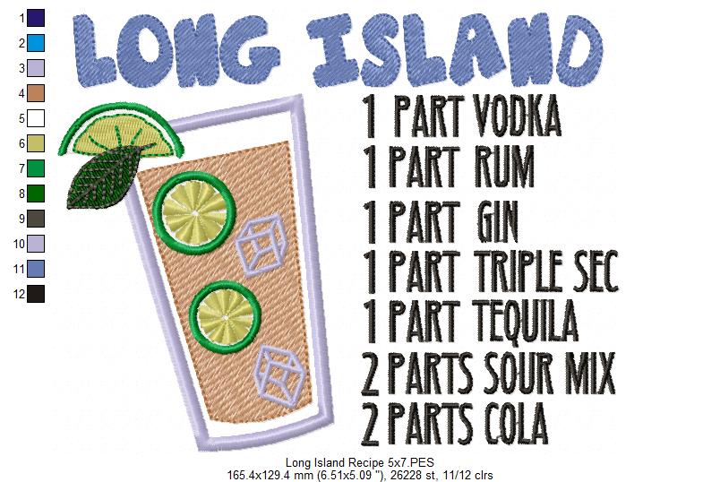 Long Island Recipe - Applique - Machine Embroidery Design