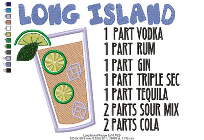 Long Island Recipe - Applique - Machine Embroidery Design