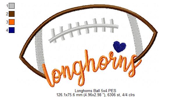 Longhorn Football Script - Satin Stitch – Machine Embroidery Design