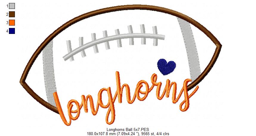 Longhorn Football Script - Satin Stitch – Machine Embroidery Design
