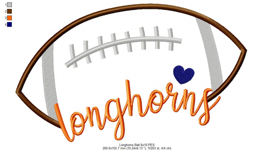 Longhorn Football Script - Satin Stitch – Machine Embroidery Design