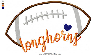 Longhorn Football Script - Satin Stitch – Machine Embroidery Design