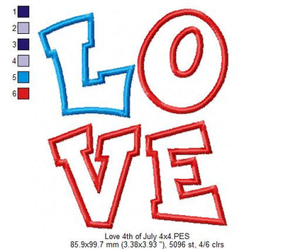 Love 4th of July - Applique