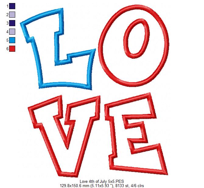 Love 4th of July - Applique