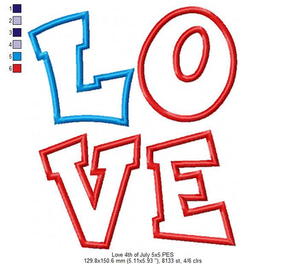 Love 4th of July - Applique