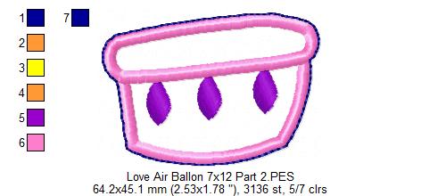 Valentine's Hot Air Ballon Ornament - ITH Project - Machine Embroidery Design