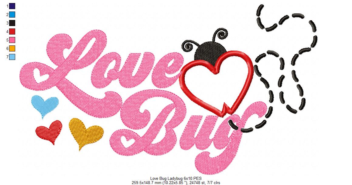Love Bug Ladybug - Applique - Machine Embroidery Design