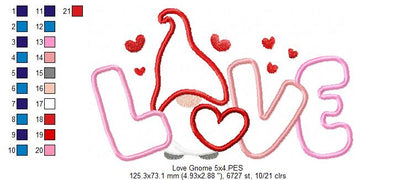 Valentines Love Gnome - Applique