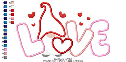 Valentines Love Gnome - Applique