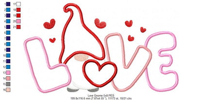 Valentines Love Gnome - Applique