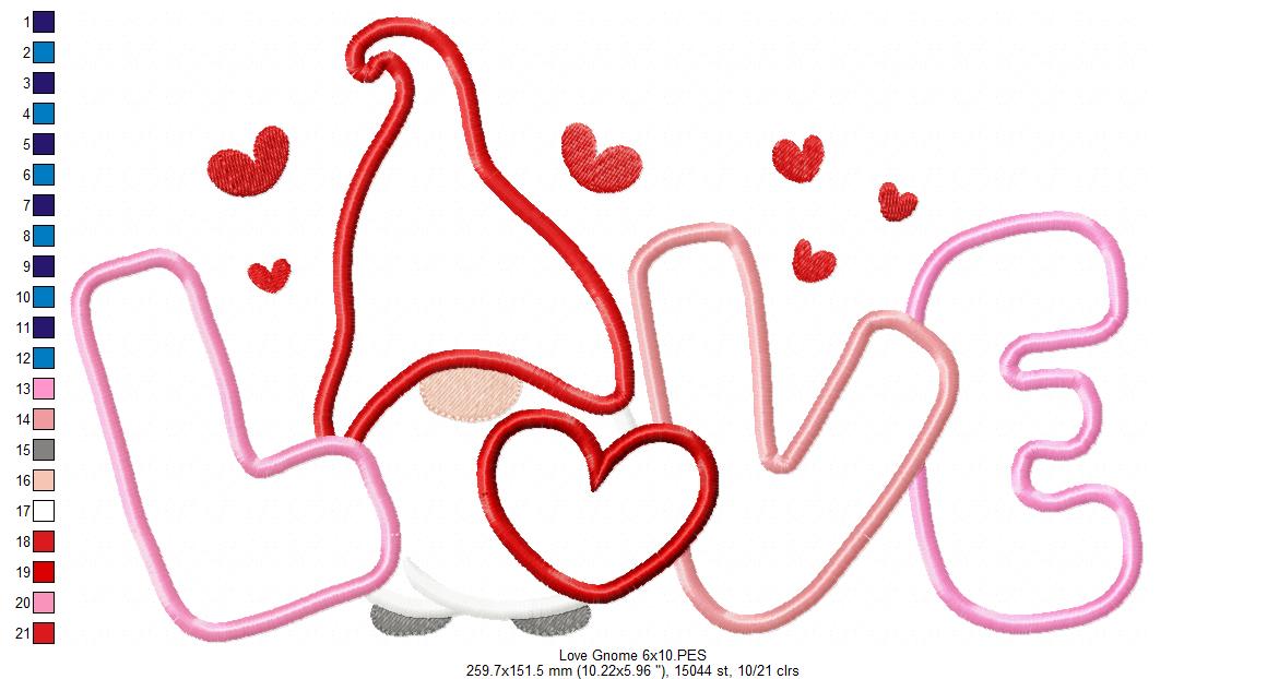 Valentines Love Gnome - Applique