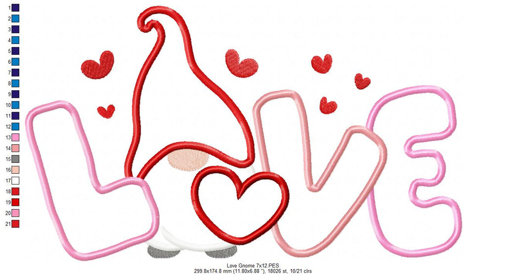 Valentines Love Gnome - Applique