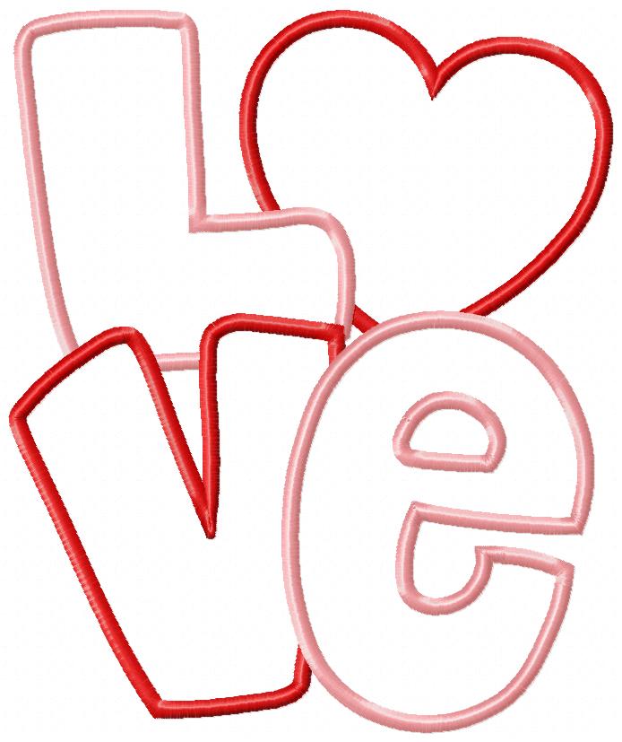 Love Heart Word  - Applique - Machine Embroidery Design