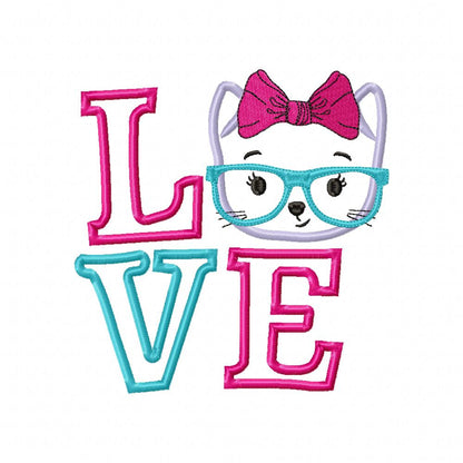 Love Kitty Girl - Appliqué - Machine Embroidery Design