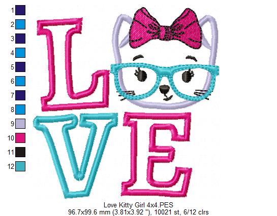 Love Kitty Girl - Appliqué - Machine Embroidery Design