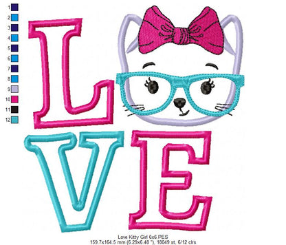 Love Kitty Girl - Appliqué - Machine Embroidery Design