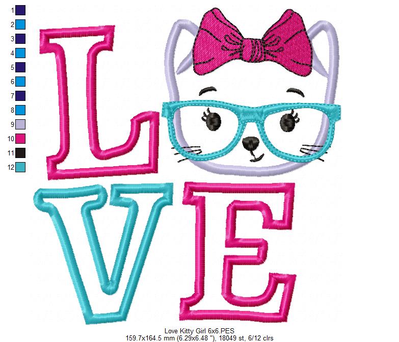 Love Kitty Girl - Applique Embroidery