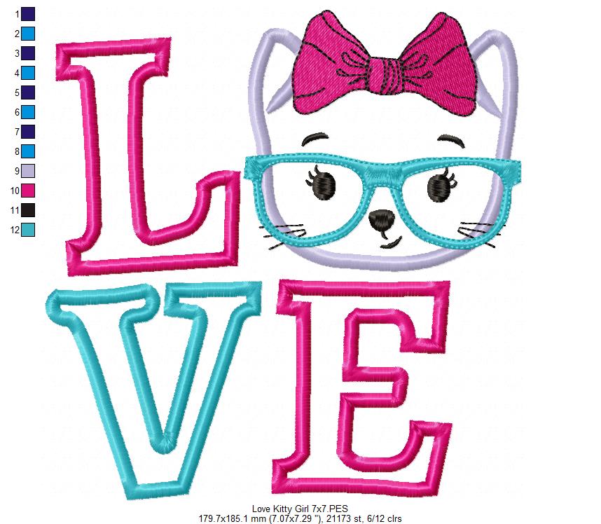 Love Kitty Girl - Appliqué - Machine Embroidery Design