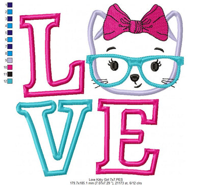 Love Kitty Girl - Appliqué - Machine Embroidery Design