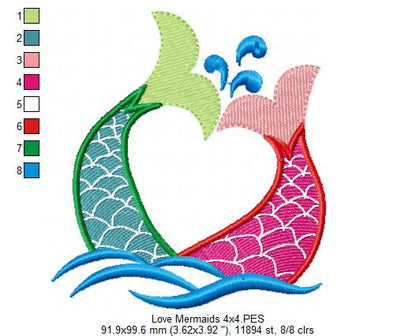 Love Mermaids - Fill Stitch - Machine Embroidery Design