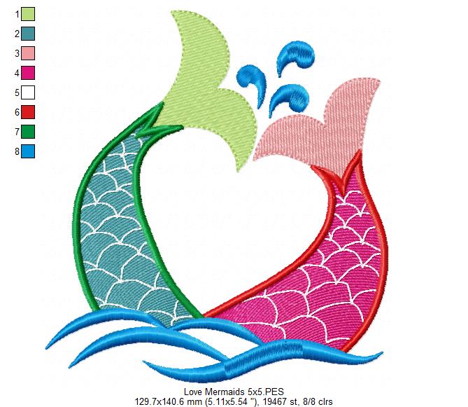 Love Mermaids - Fill Stitch - Machine Embroidery Design