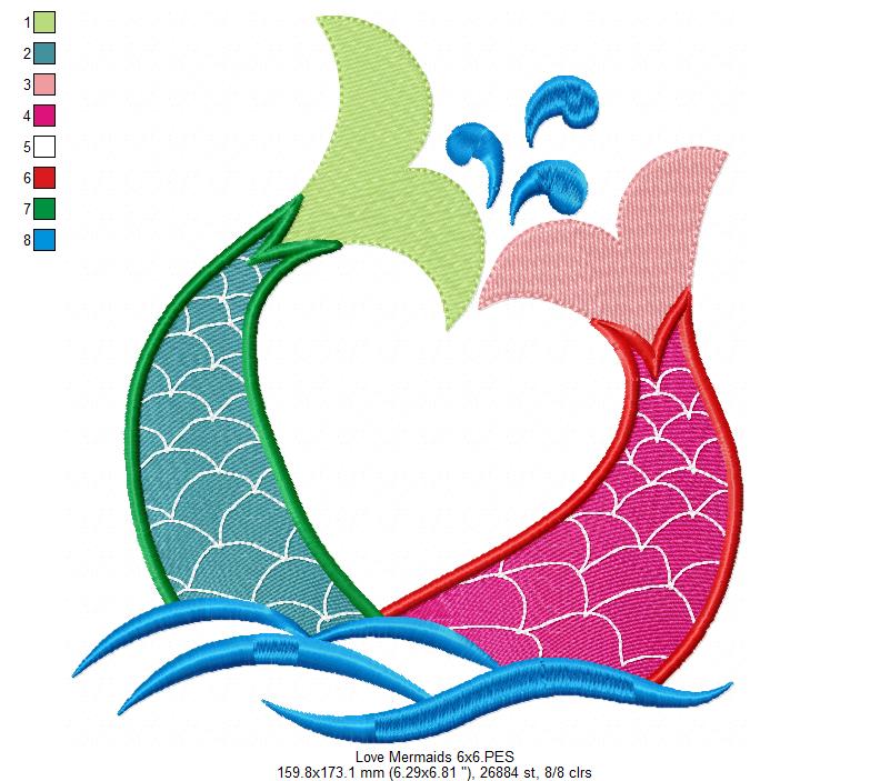 Love Mermaids - Fill Stitch - Machine Embroidery Design