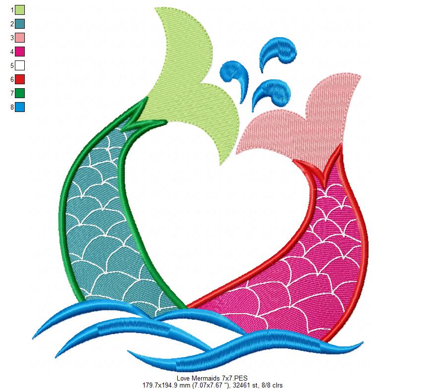 Love Mermaids - Fill Stitch - Machine Embroidery Design