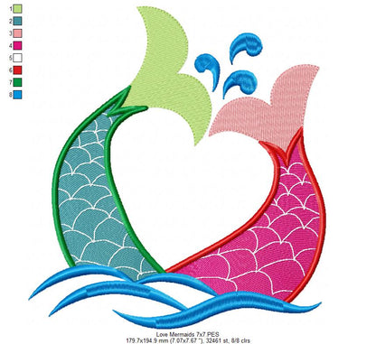 Love Mermaids - Fill Stitch - Machine Embroidery Design