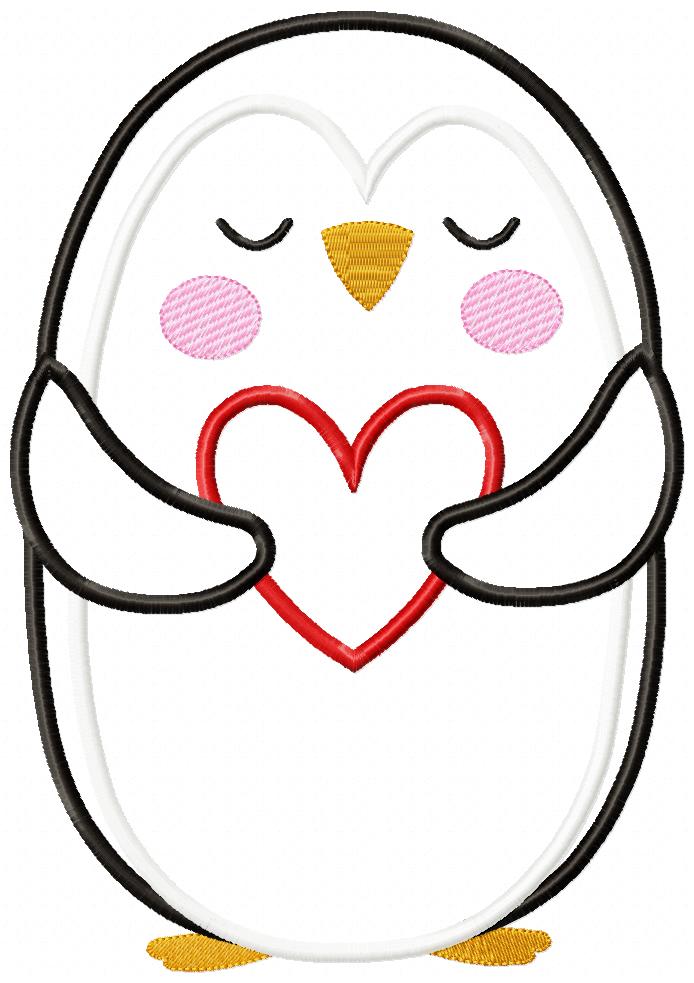 Penguin Holding a Heart - Applique - Machine Embroidery Design
