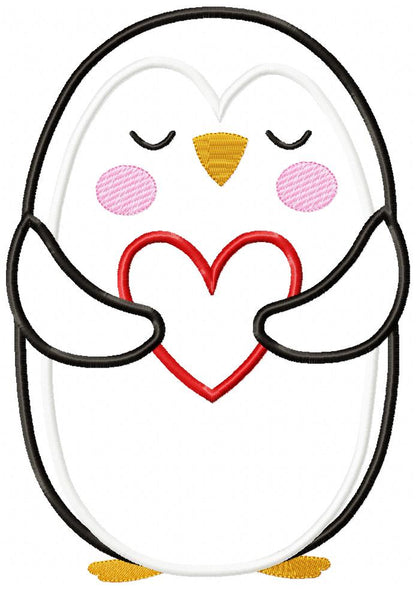 Penguin Holding a Heart - Applique - Machine Embroidery Design