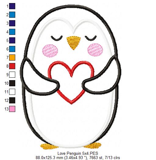 Penguin Holding a Heart - Applique - Machine Embroidery Design