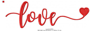 Love Script with Heart - Satin Stitch - Machine Embroidery Design