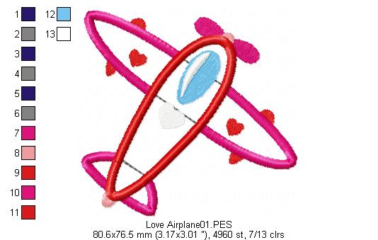 Love Airplane - Applique - Machine Embroidery Design