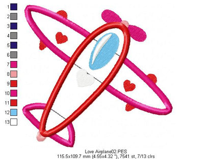 Love Airplane - Applique - Machine Embroidery Design