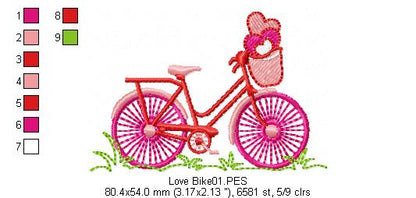 Love Bicycle - Fill Stitch - Machine Embroidery Design