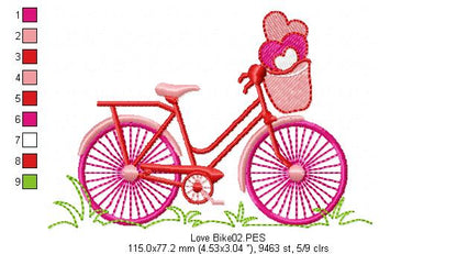 Love Bicycle - Fill Stitch - Machine Embroidery Design