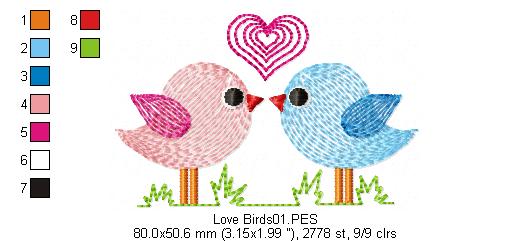 Love Birds - Rippled - Machine Embroidery Design