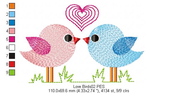 Love Birds - Rippled - Machine Embroidery Design