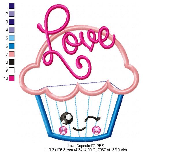 Love Cupcake 2 - Applique - Machine Embroidery Design